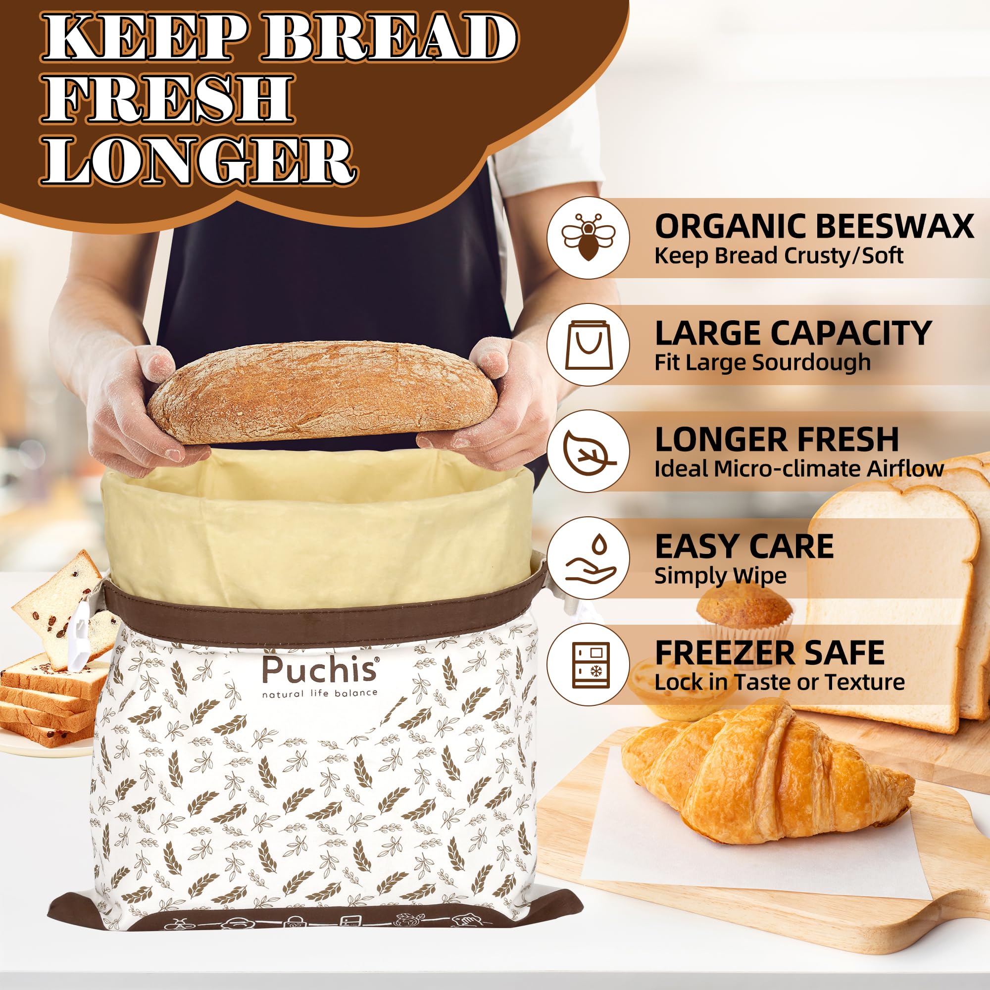 Puchis bolsa con cera de abejas, primer plano de recubrimiento natural que mantiene la humedad