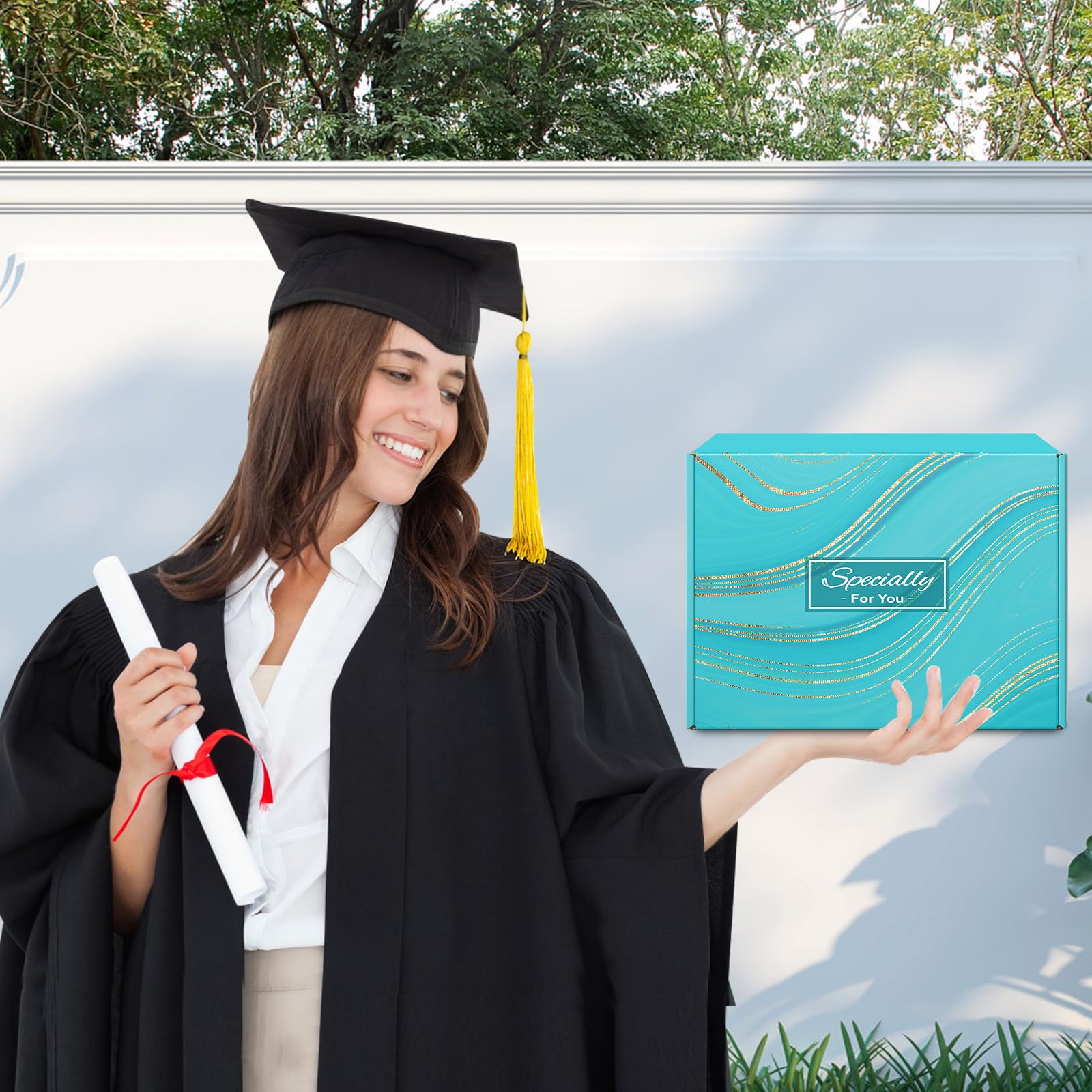 Tarjeta de felicitaciones Puchod graduación con mensaje elegante.