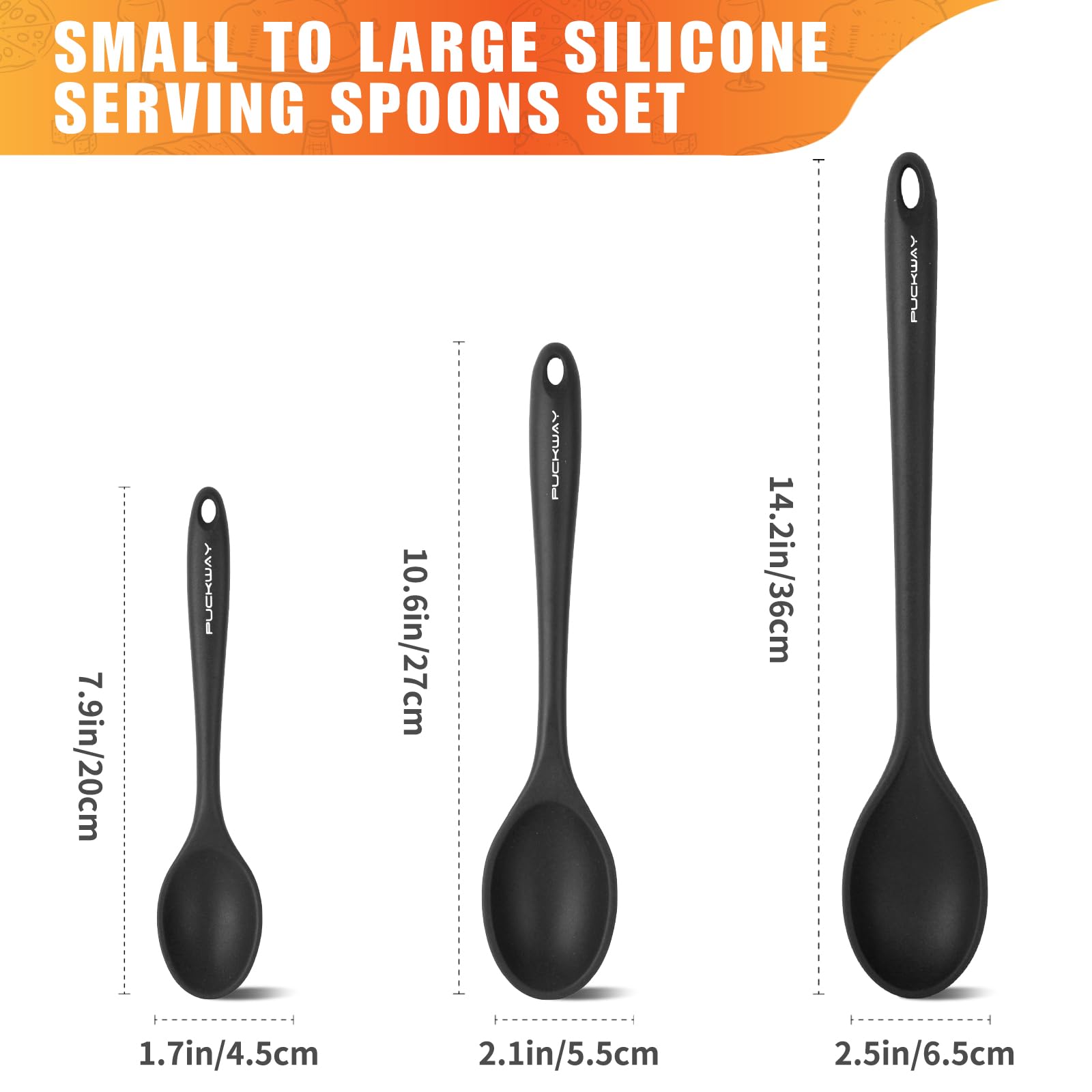 Cucharas PUCKWAY de silicona de 10.6 pulgadas para mezclar con control