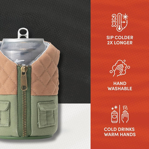 Puffin con cremallera metálica: accesorio resistente para bebidas.
