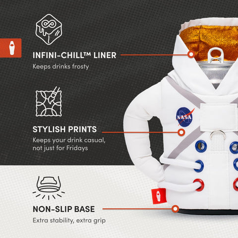 Puffin Space Suit Jacket, uso con lata 12 oz, ideal para cerveza y refrescos.