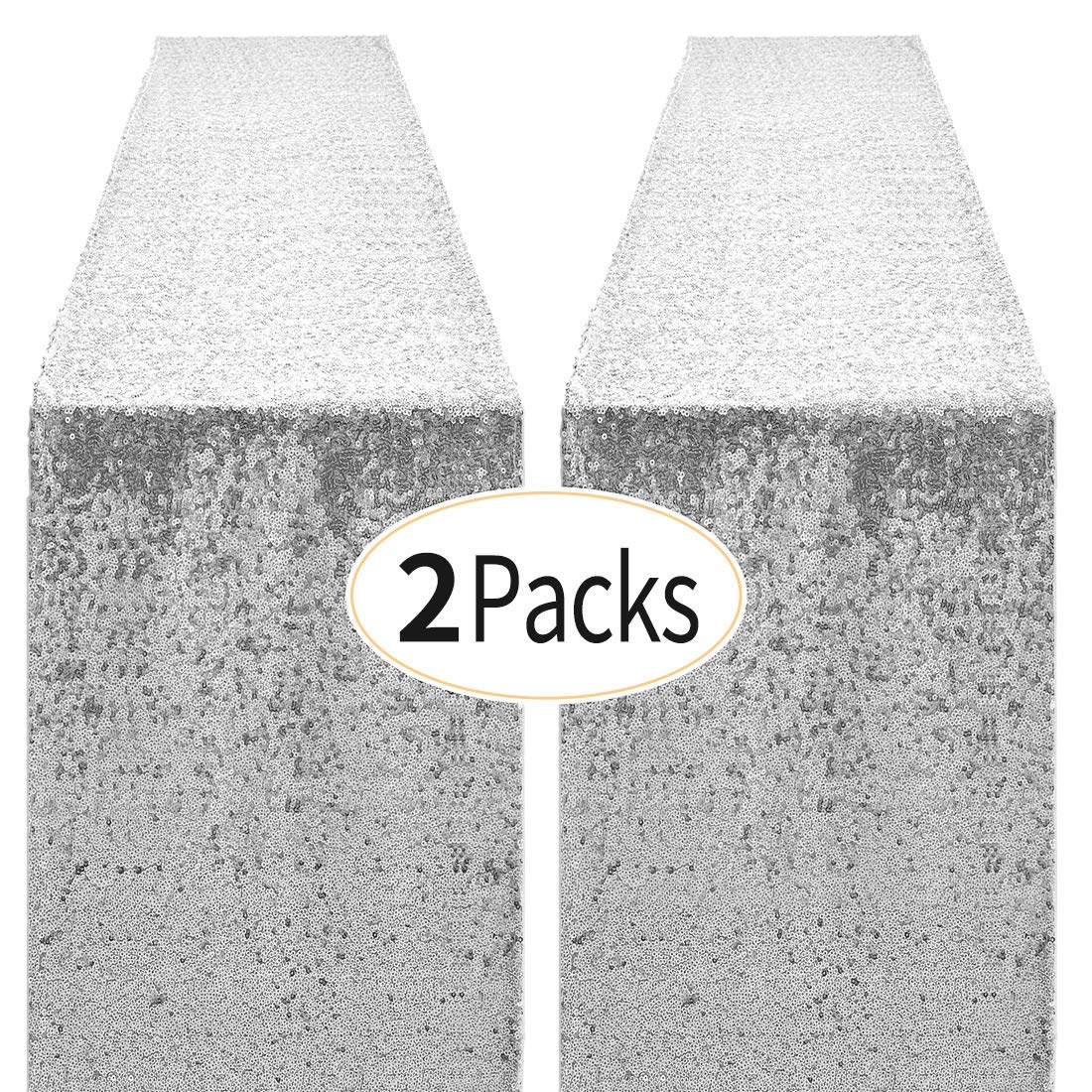 Pufogu runner de lentejuelas plata para mesa 12x72, brillo elegante para eventos.