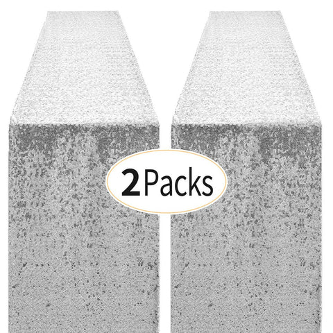 Pufogu runner de lentejuelas plata para mesa 12x72, brillo elegante para eventos.