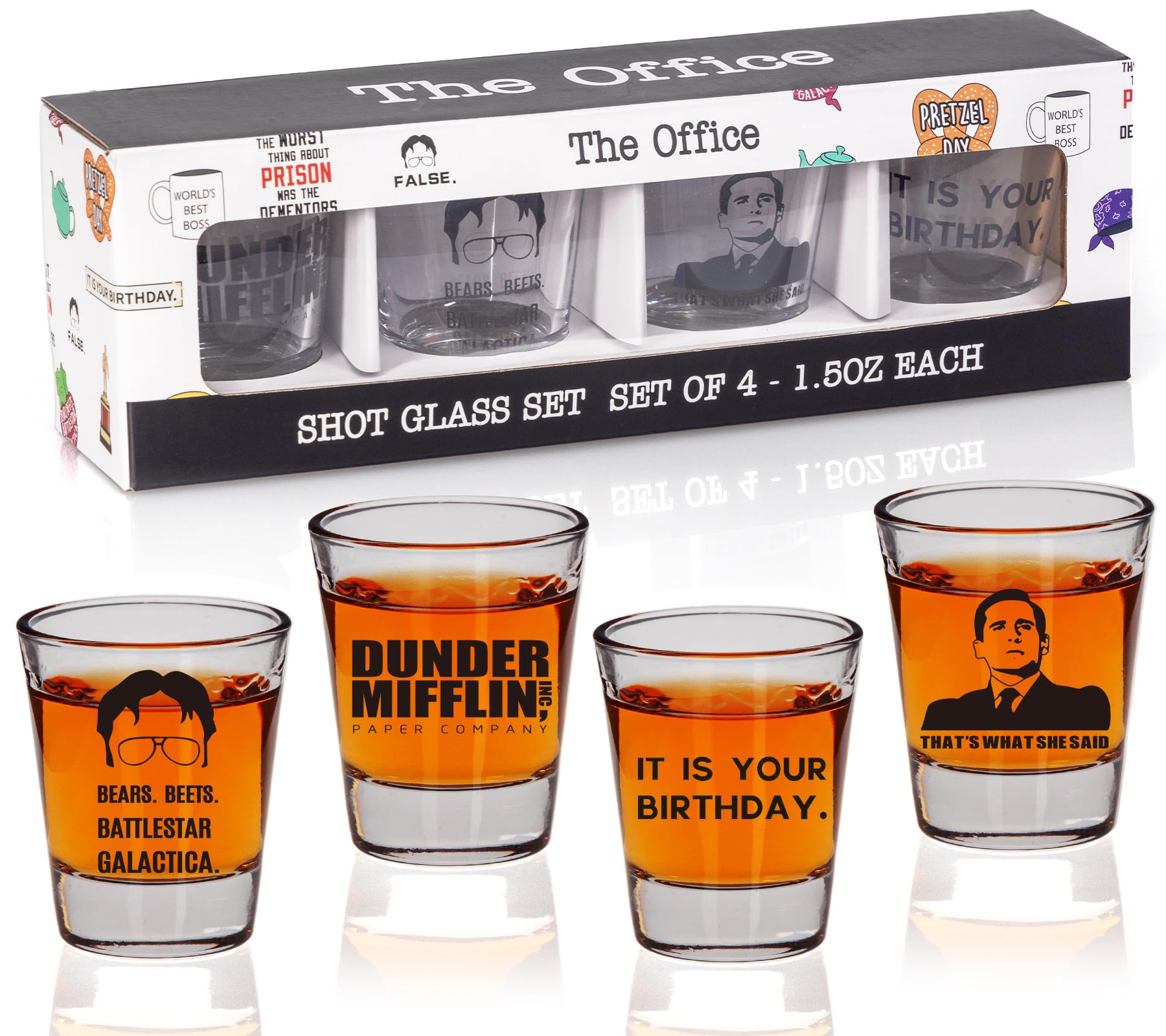 Vasos chupito PuGez de oficina con conjunto, ideal para fiestas.