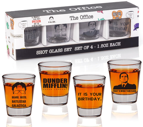 Vasos chupito PuGez de oficina con conjunto, ideal para fiestas.