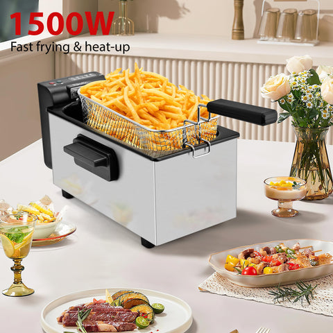 Freidora Pukomc con potencia de 1500W para calentamiento rápido.
