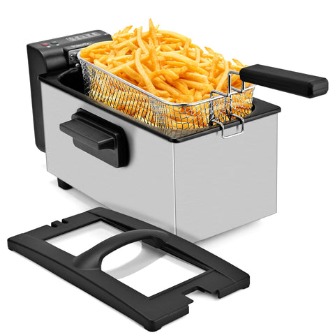 Freidora Pukomc con capacidad de 3L, diseño compacto para frituras rápidas.