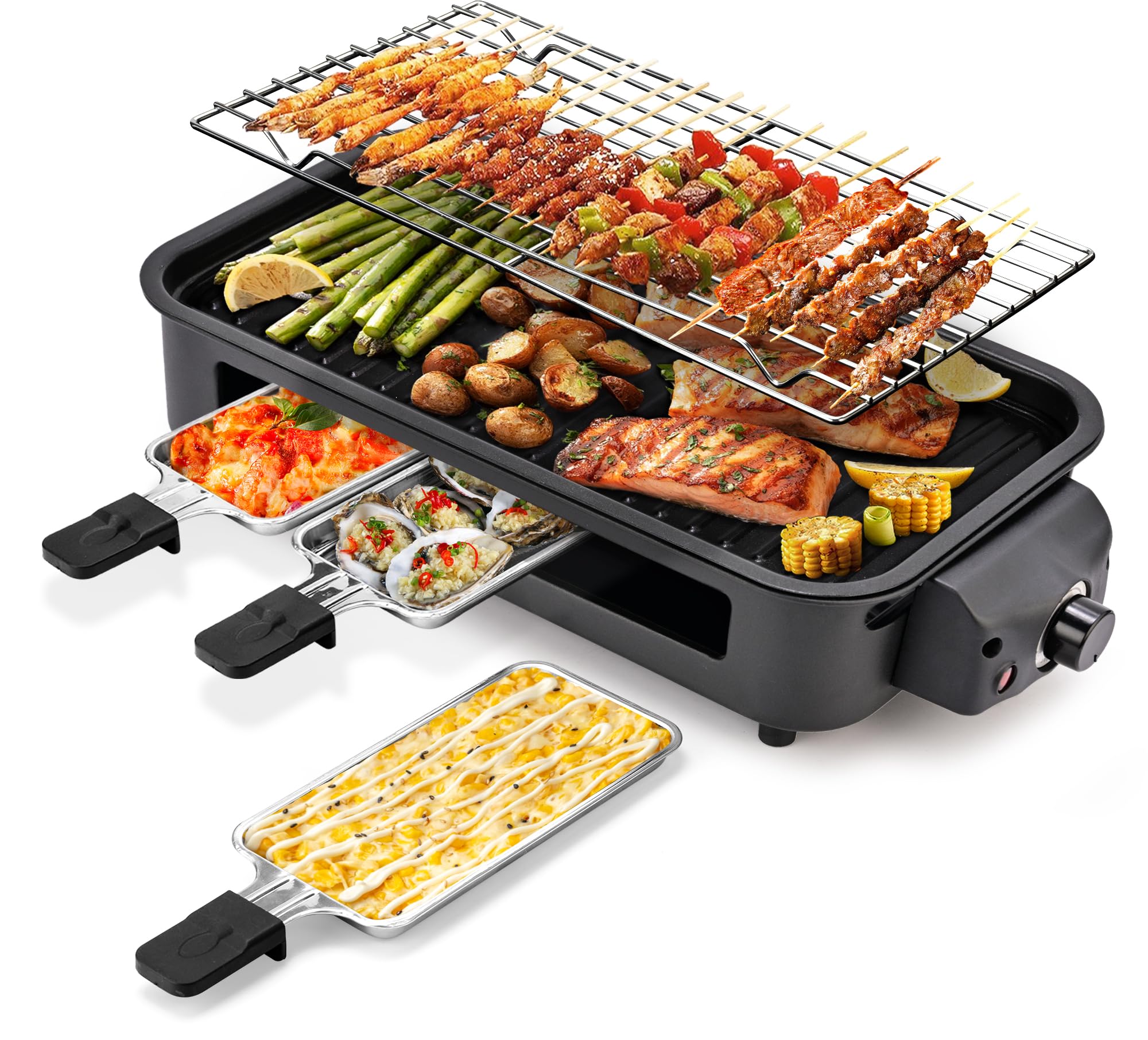 Pukomc Grill eléctrico interno con placa de cocción antiadherente para limpieza rápida.
