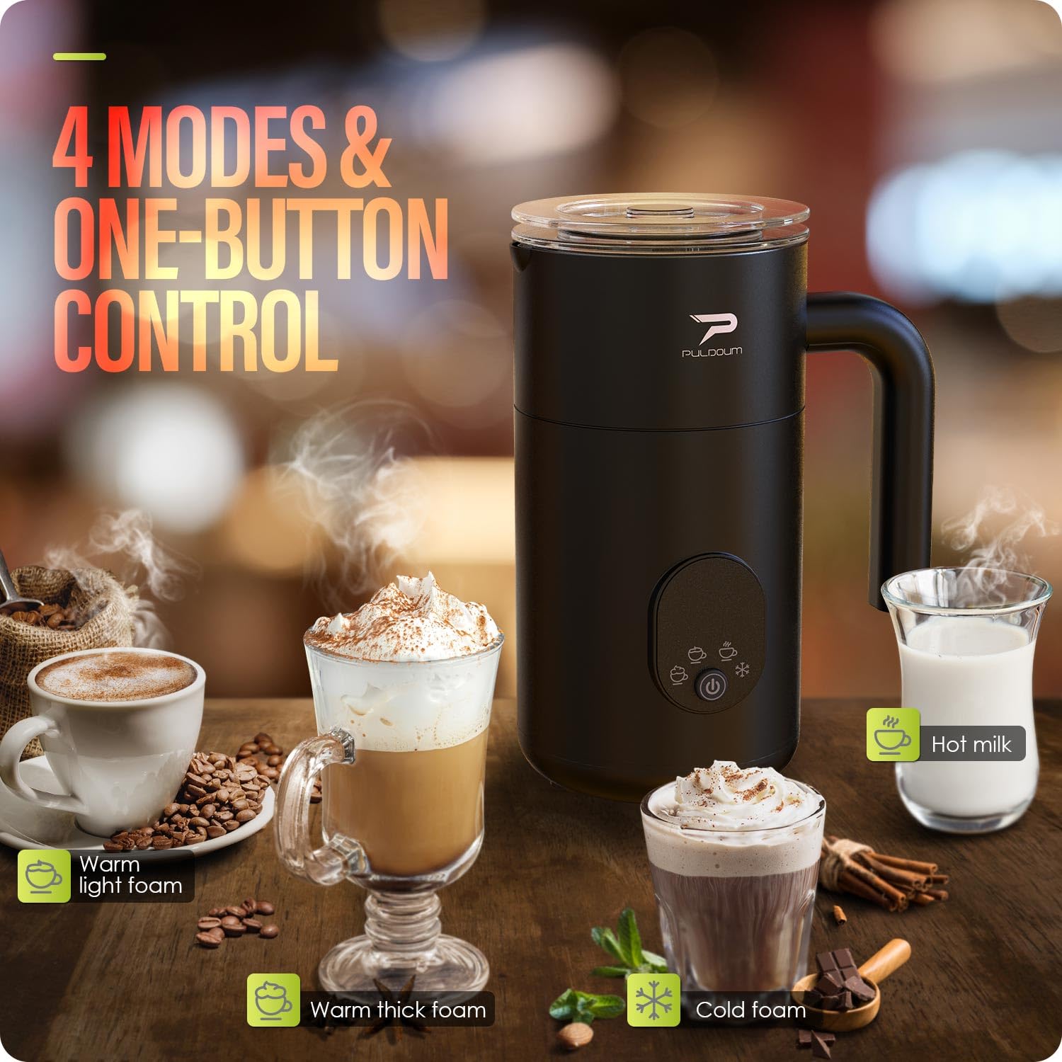 Batidora de leche Puldoum espuma densa para cappuccinos cremosos.