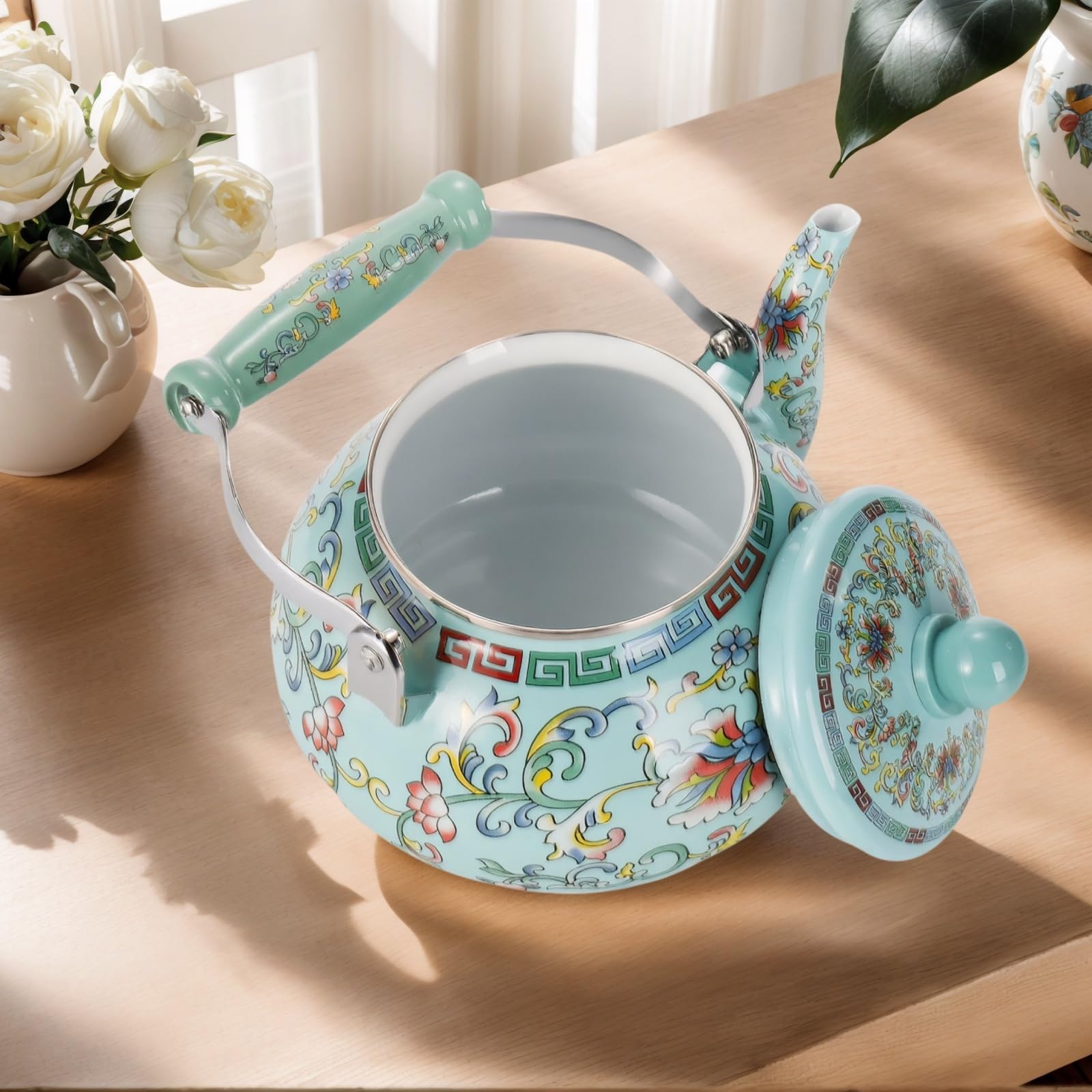 Conjunto de cocina con tetera floral Pumtus para servir.