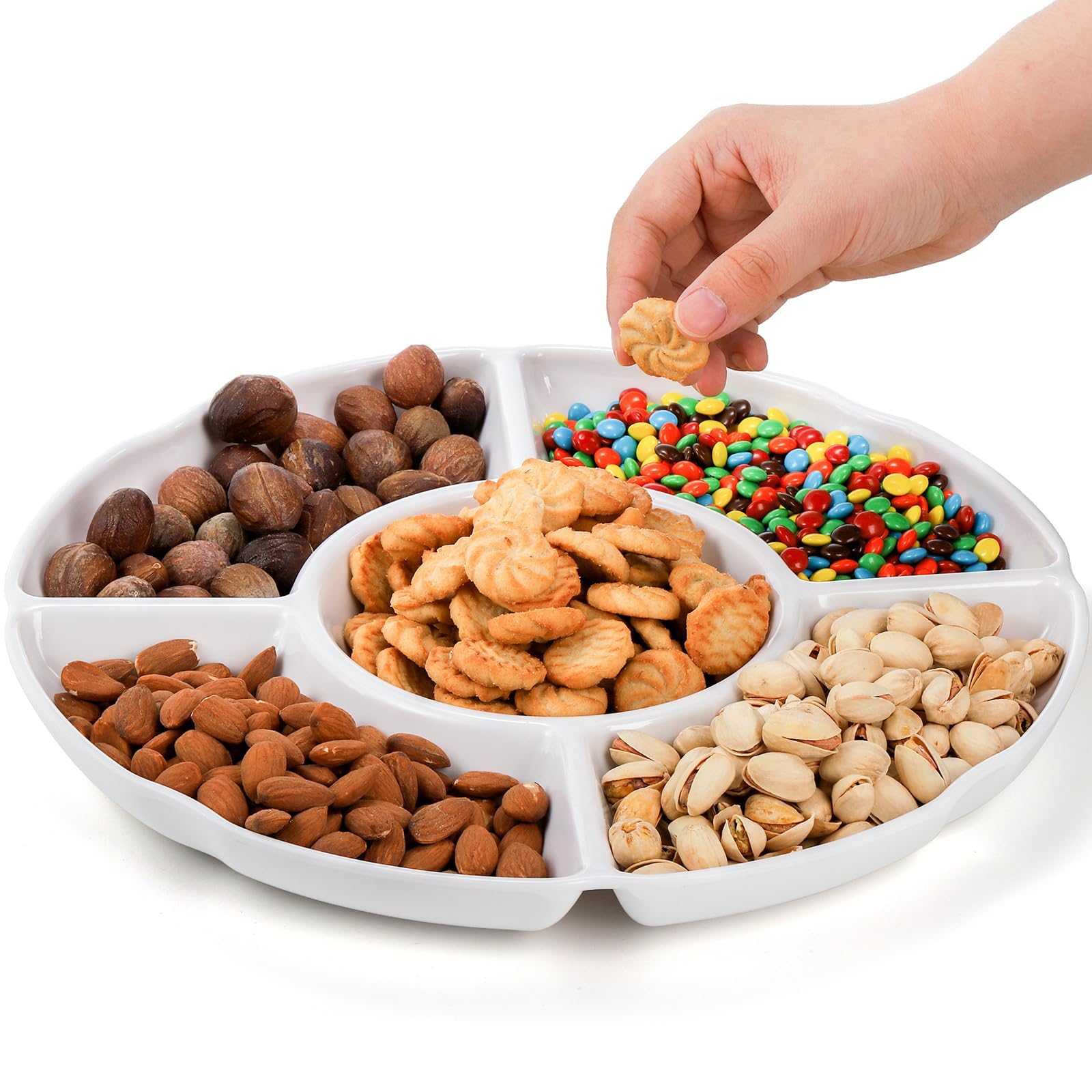 Pumtus plato con cinco compartimentos para snacks variados
