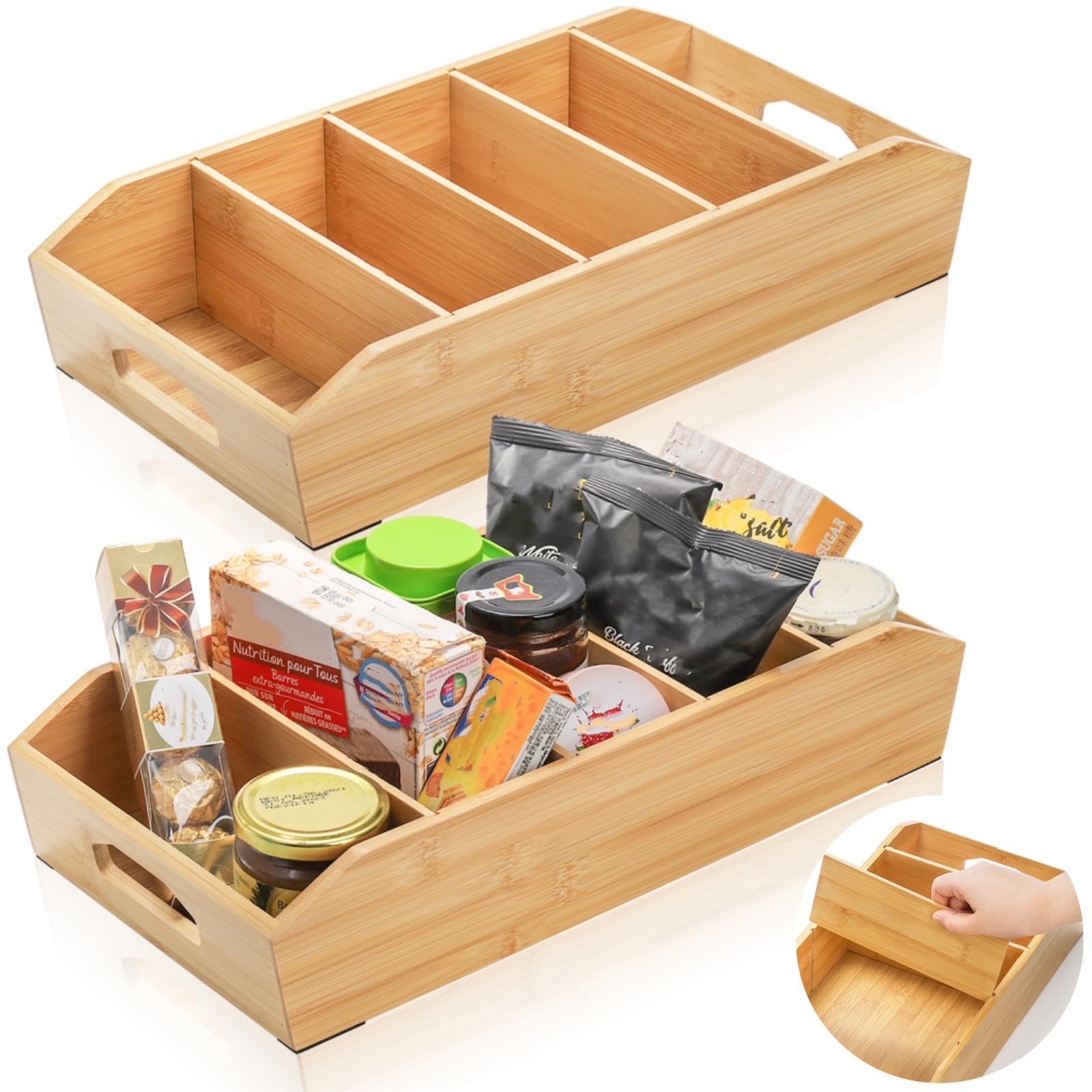 Pumtus organizador de despensa en bambú con asa, ideal para ordenar aperitivos