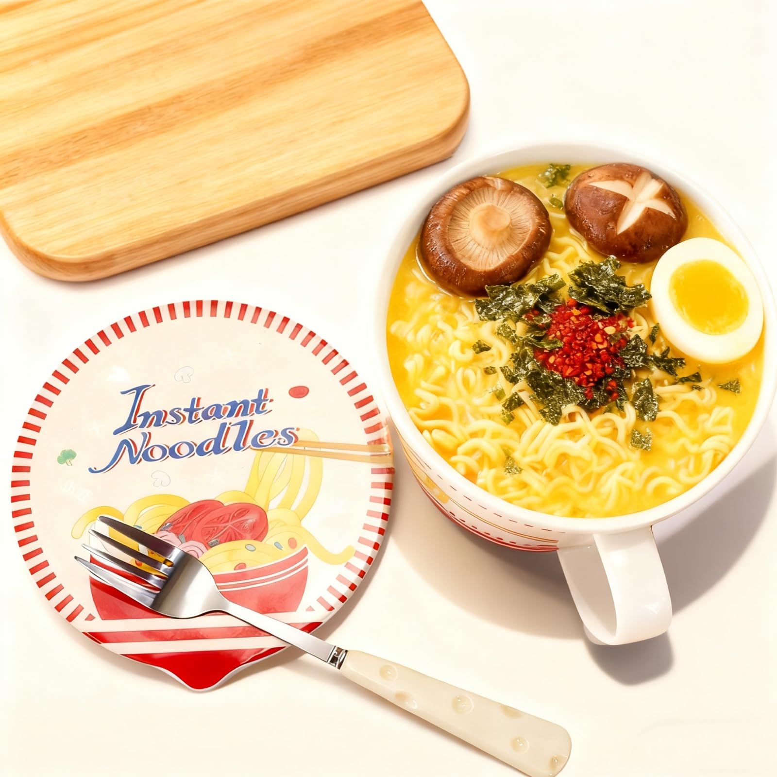 Pumtus tazón con tenedor decorativo en forma de mantequilla, ideal para disfrutar fideos