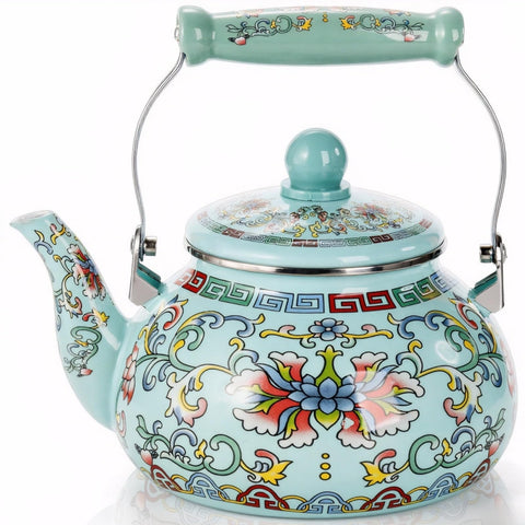 Tetera esmaltada floral Pumtus, colorido diseño para realzar la mesa.