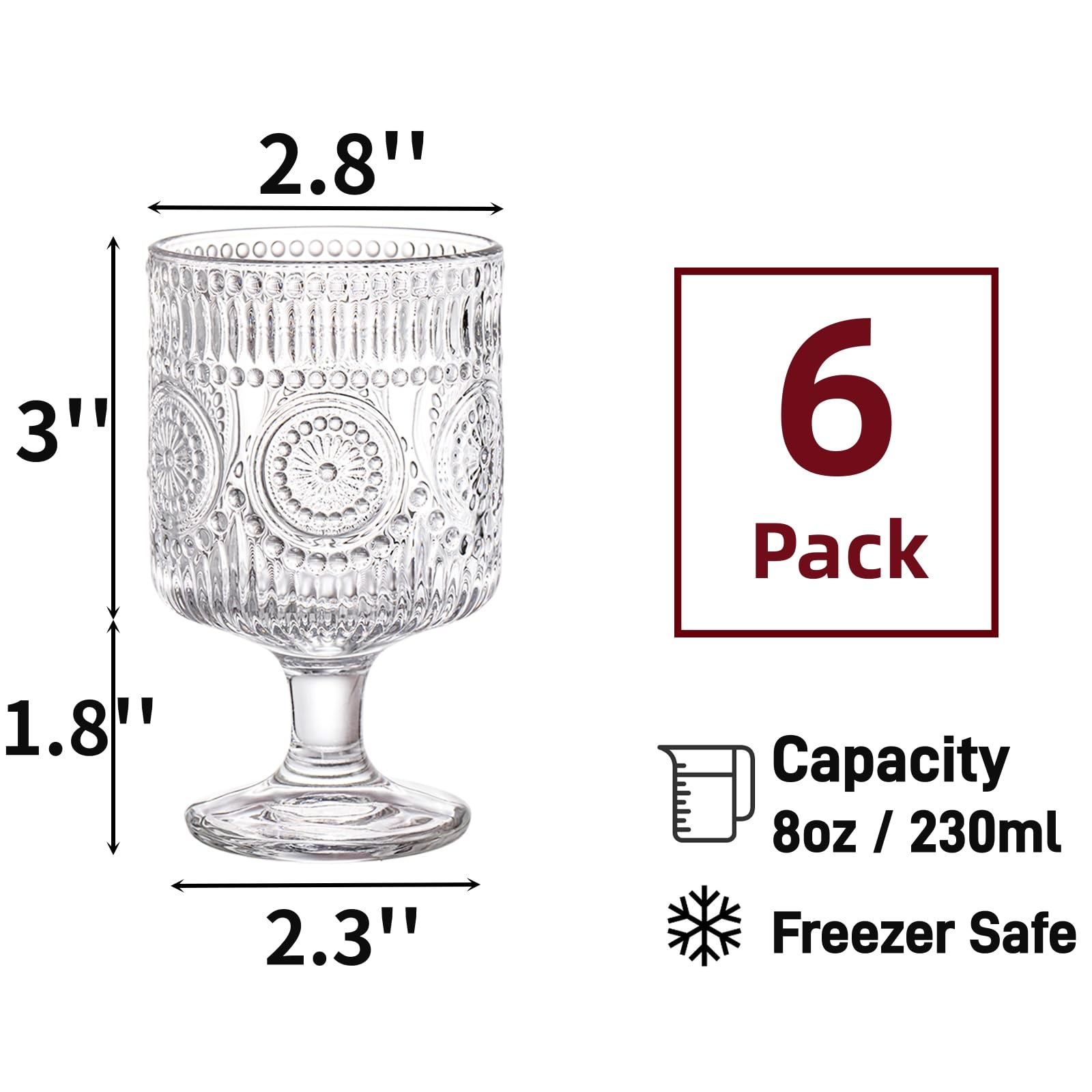 Vaso Pumtus con relieve floral, cristal claro para vinos y champán