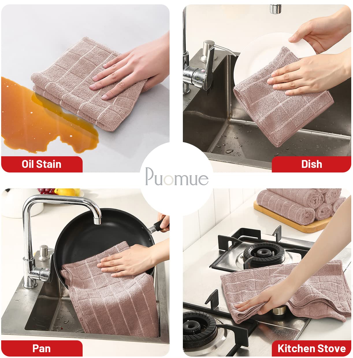 Puomue: set de 12 piezas microfibra, ideal para platos y vasos.