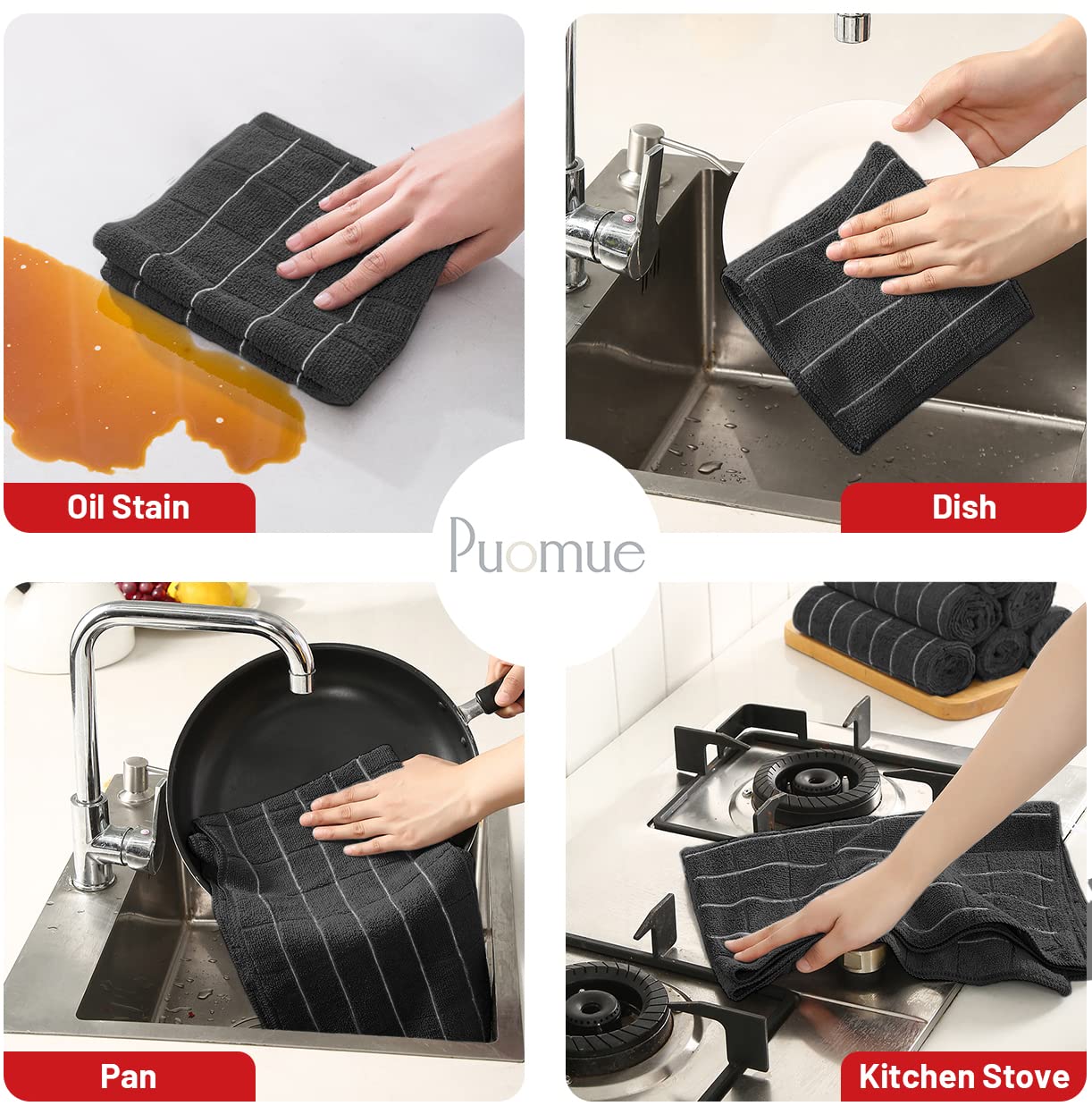 Puomue: conjunto de 12 toallas microfibra, práctico para limpieza diaria.