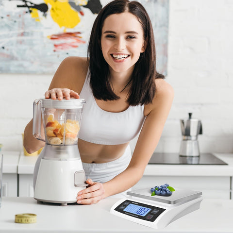 Puozult escala con pantalla iluminada: lectura fácil en cocina con poca luz.
