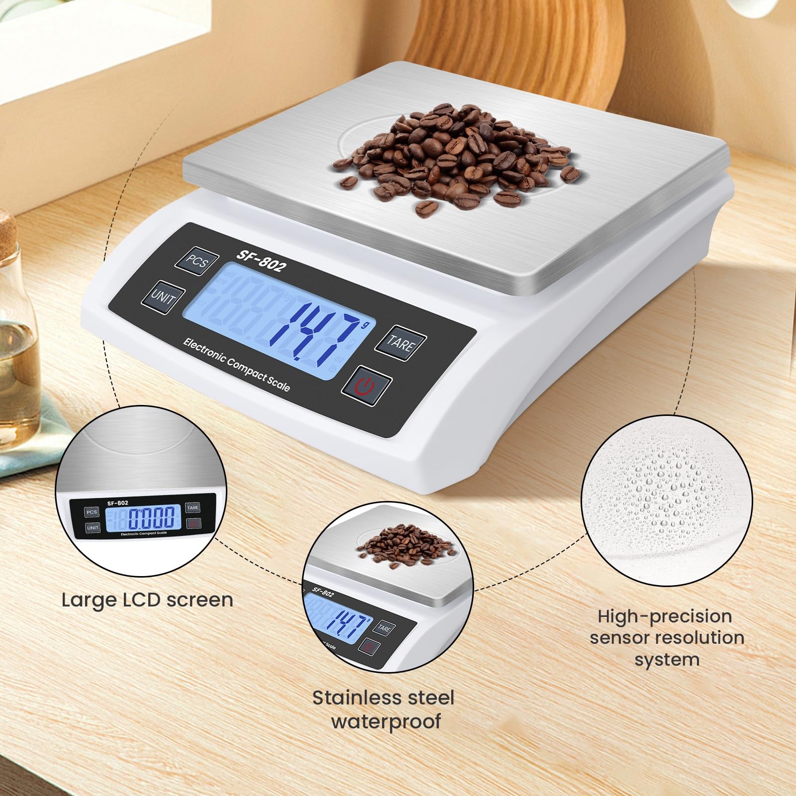 Puozult escala de cocina multiusos: ideal para alimentos, pan y pesaje.