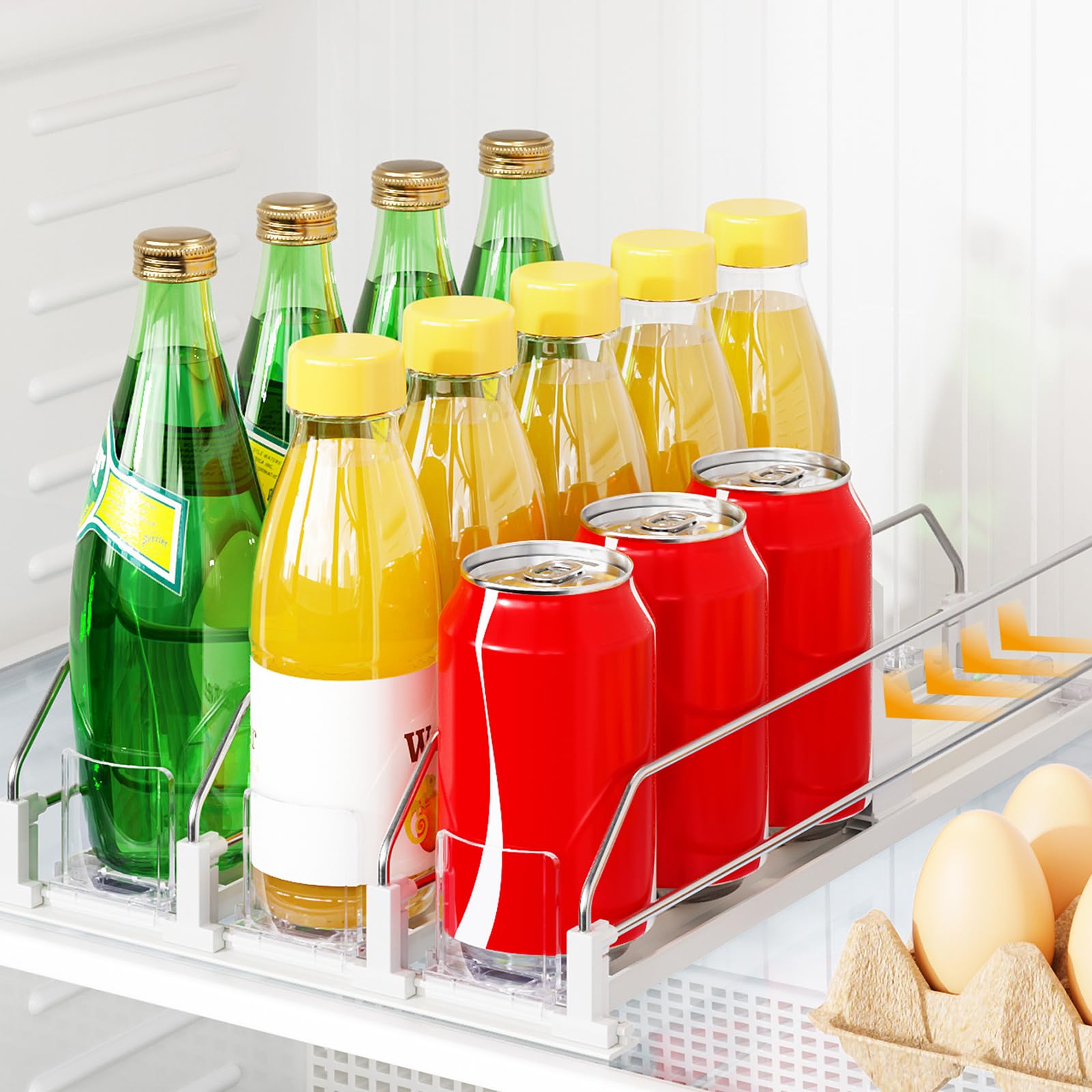 PUPILLEMON organiza bebidas en el frigorífico con 3 filas para 15 latas.