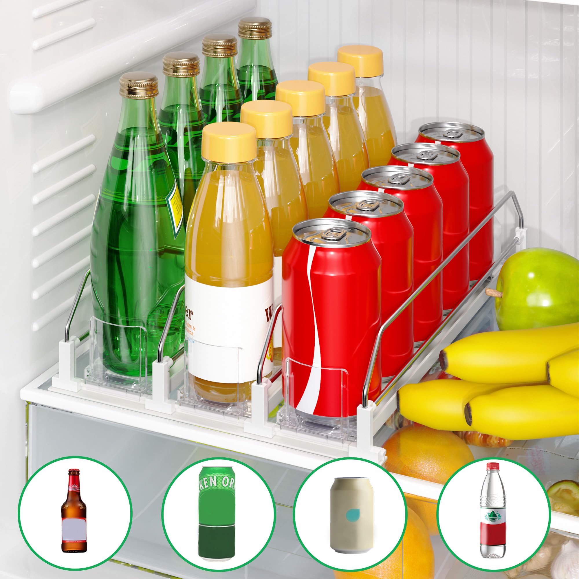 Rieles ajustables permiten adaptar el ancho según las latas.