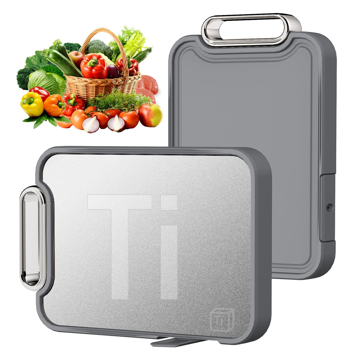 Puppiluv tabla de corte titanio dos-lados gris, superficie estable para carnes y verduras.
