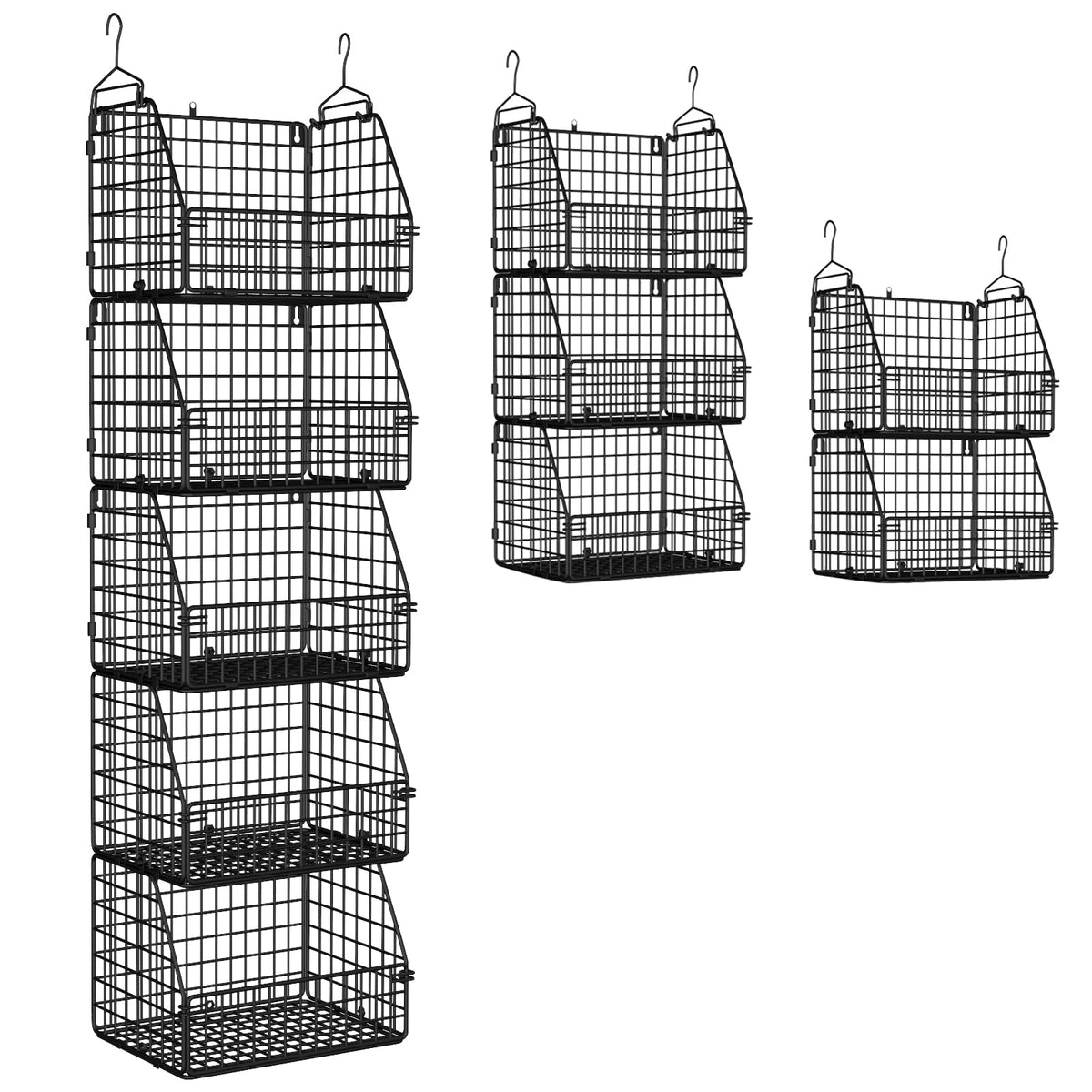 Canastas de alambre apilables de PUPPYCUTE montadas en la pared para organización eficiente.