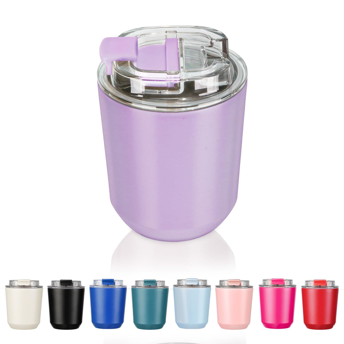 Puraville taza aislada con tapa lila, ideal para mantener bebidas frías por horas