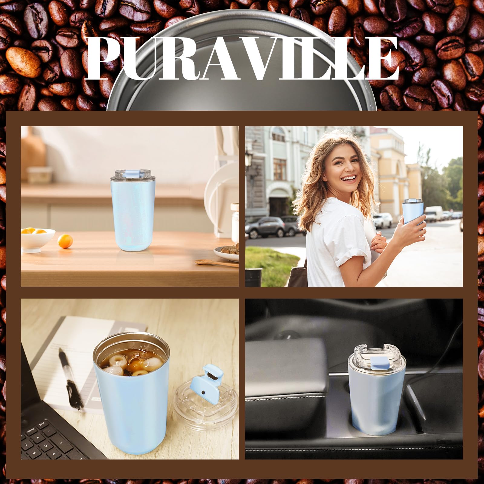 Puraville taza duradera acompaña tus días en casa o viaje para bebidas.