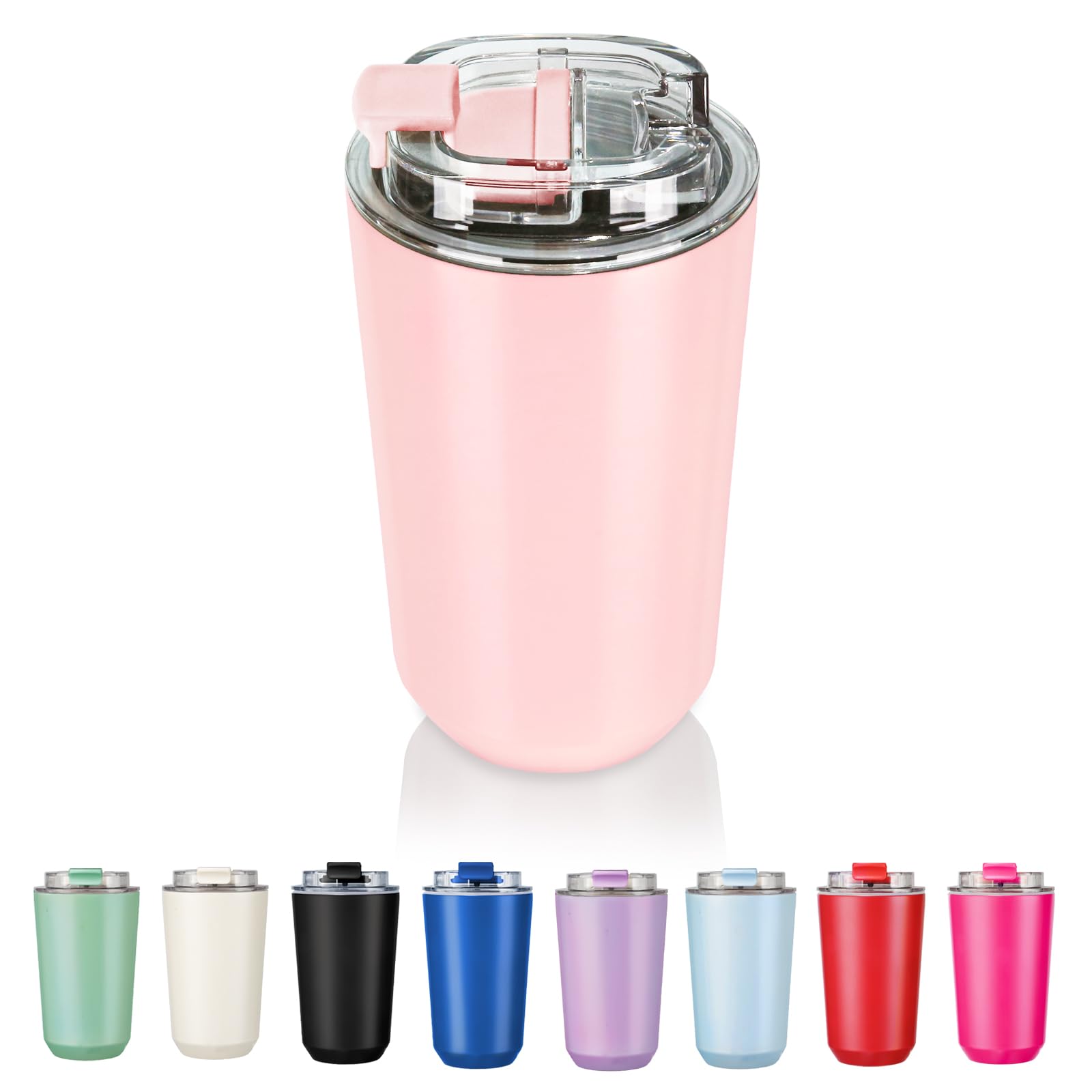 Puraville vaso aislado 14oz rosa con tapa, ideal para bebidas frías y calientes sobre la marcha.