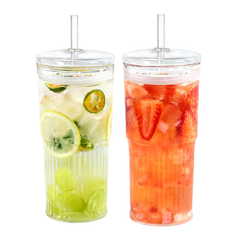 Puraville vaso de vidrio 20oz con tapa y pajita para batidos