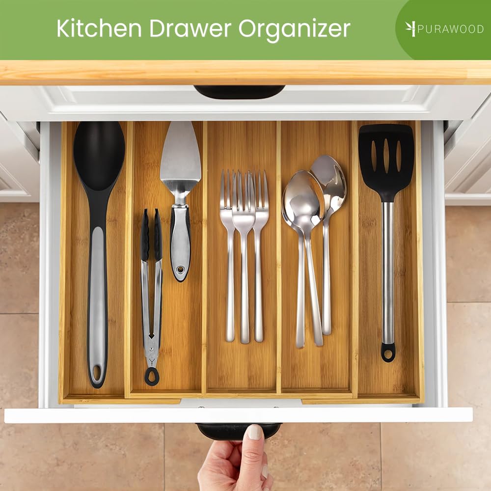 Purawood organizador multiusos para cocina u oficina, orden eficiente de utensilios.
