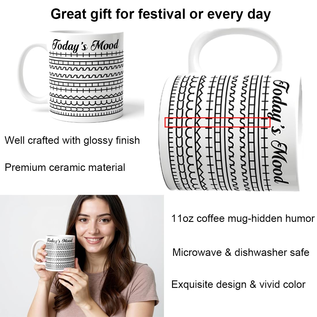 Pure Compression Taza mensaje oculto detalle cerámico brillante para uso diario