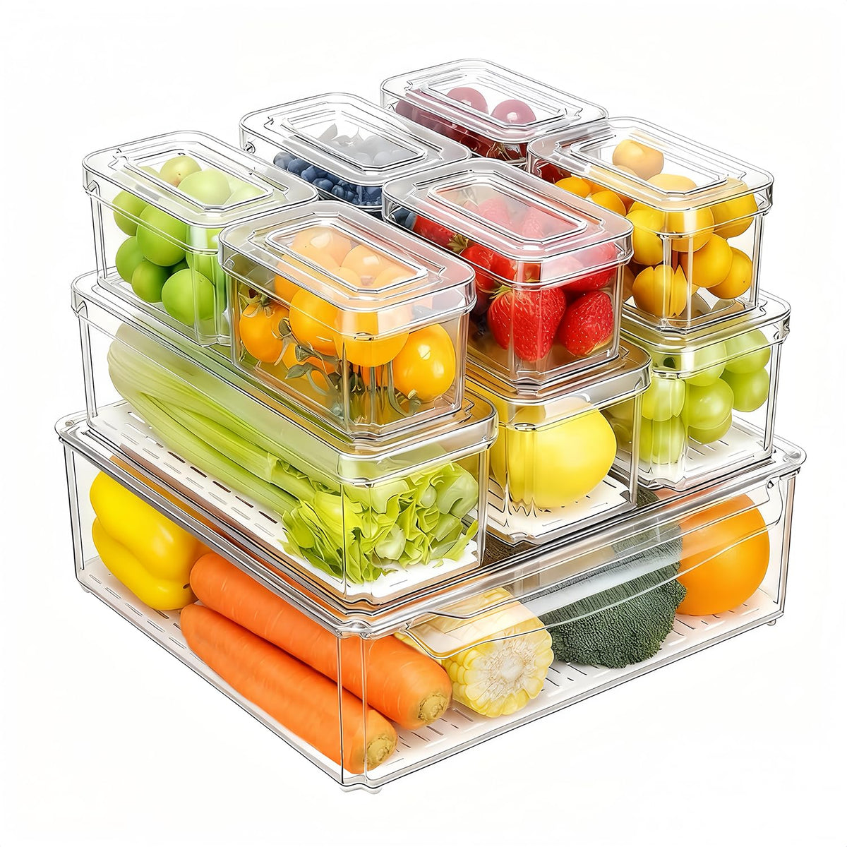 Pure Future: bandejas claras para frigorífico de 10-pack apilables para ordenar y ahorrar espacio.