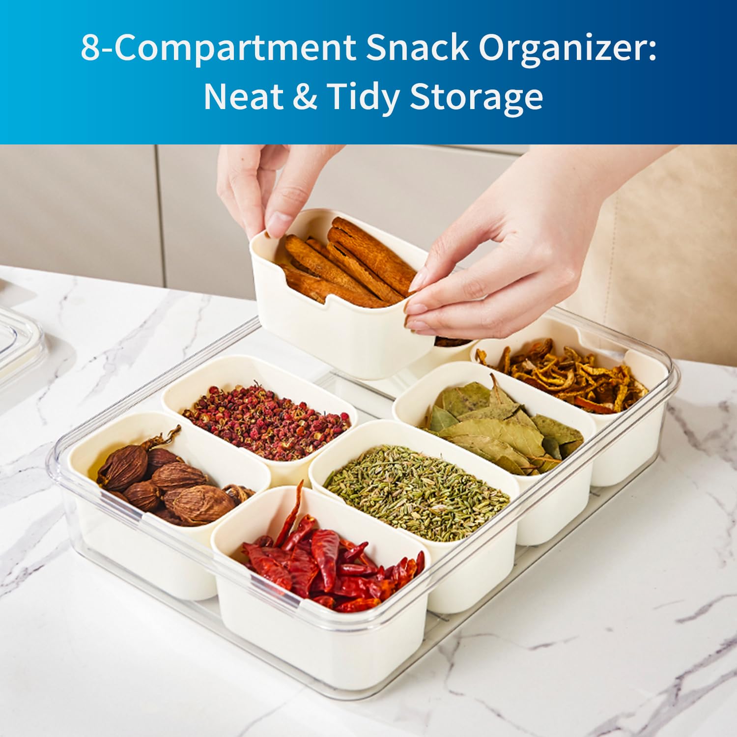 Pure Future Snackle Box con ocho compartimentos para ordenar snacks y sabores