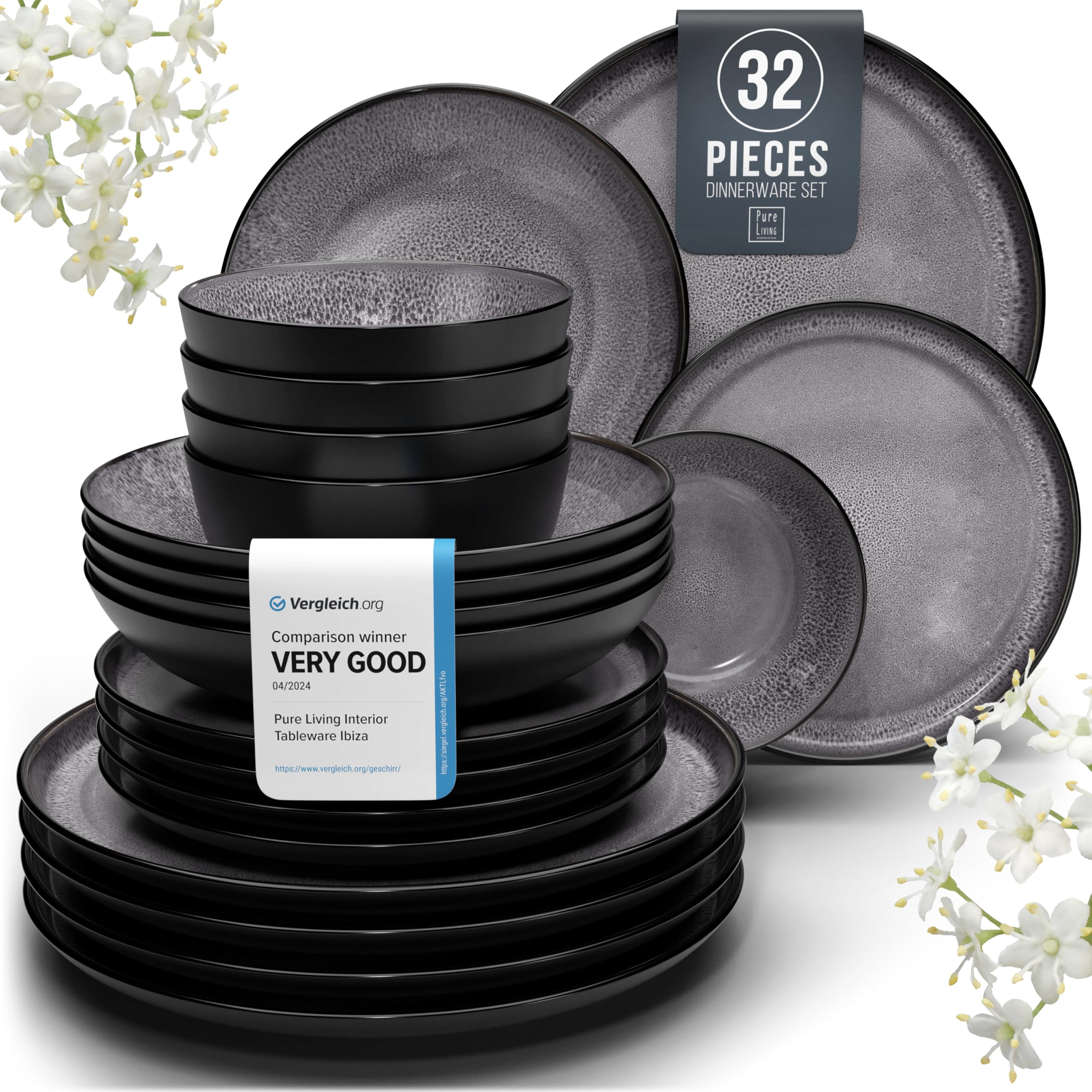 Pure Living platos de cena en gres gris oscuro, aptos para microondas y lavavajillas