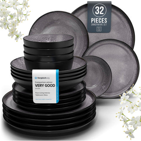 Pure Living platos de cena en gres gris oscuro, aptos para microondas y lavavajillas