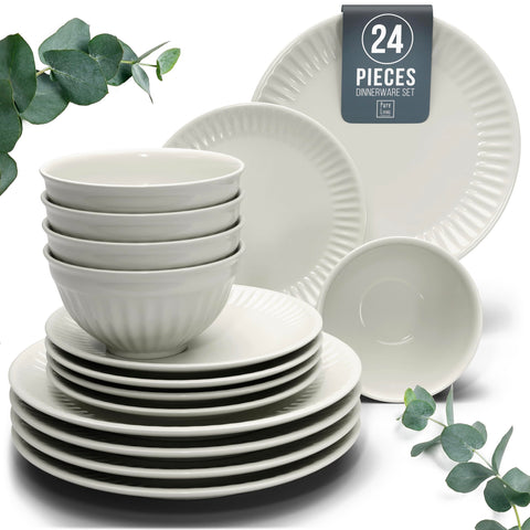 Pure Living Interior Design: juego cena cerámica beige con textura acanalada para 8 comensales