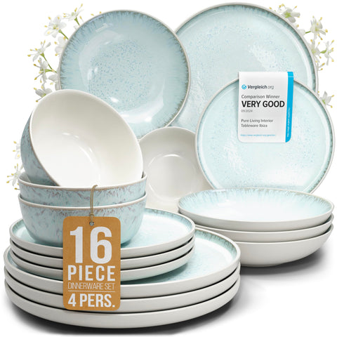 PURE LIVING INTERIOR DESIGN - vajilla de piedra beige y azul para uso diario