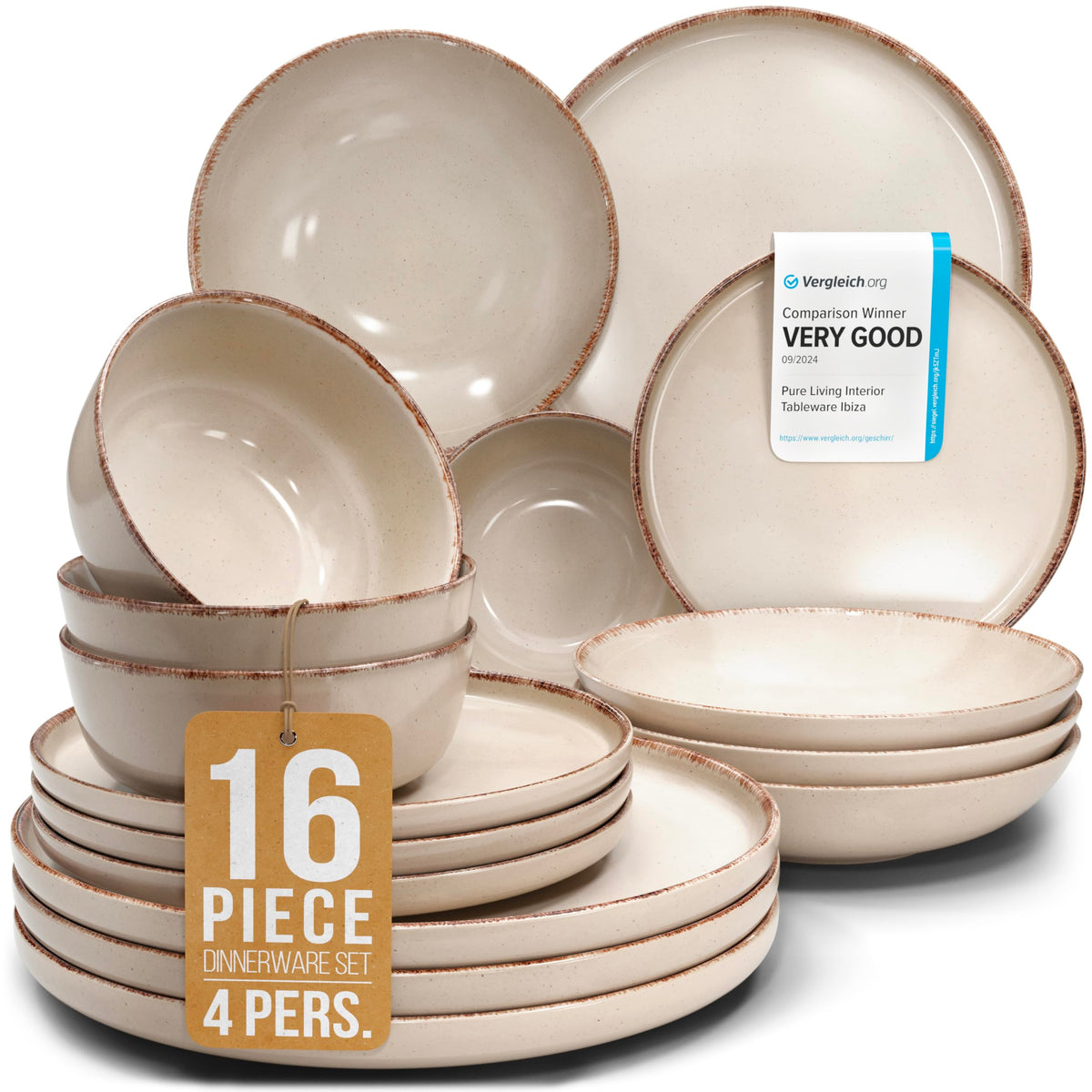 Pure Living vajilla de gres: platos llanos beige para la mesa
