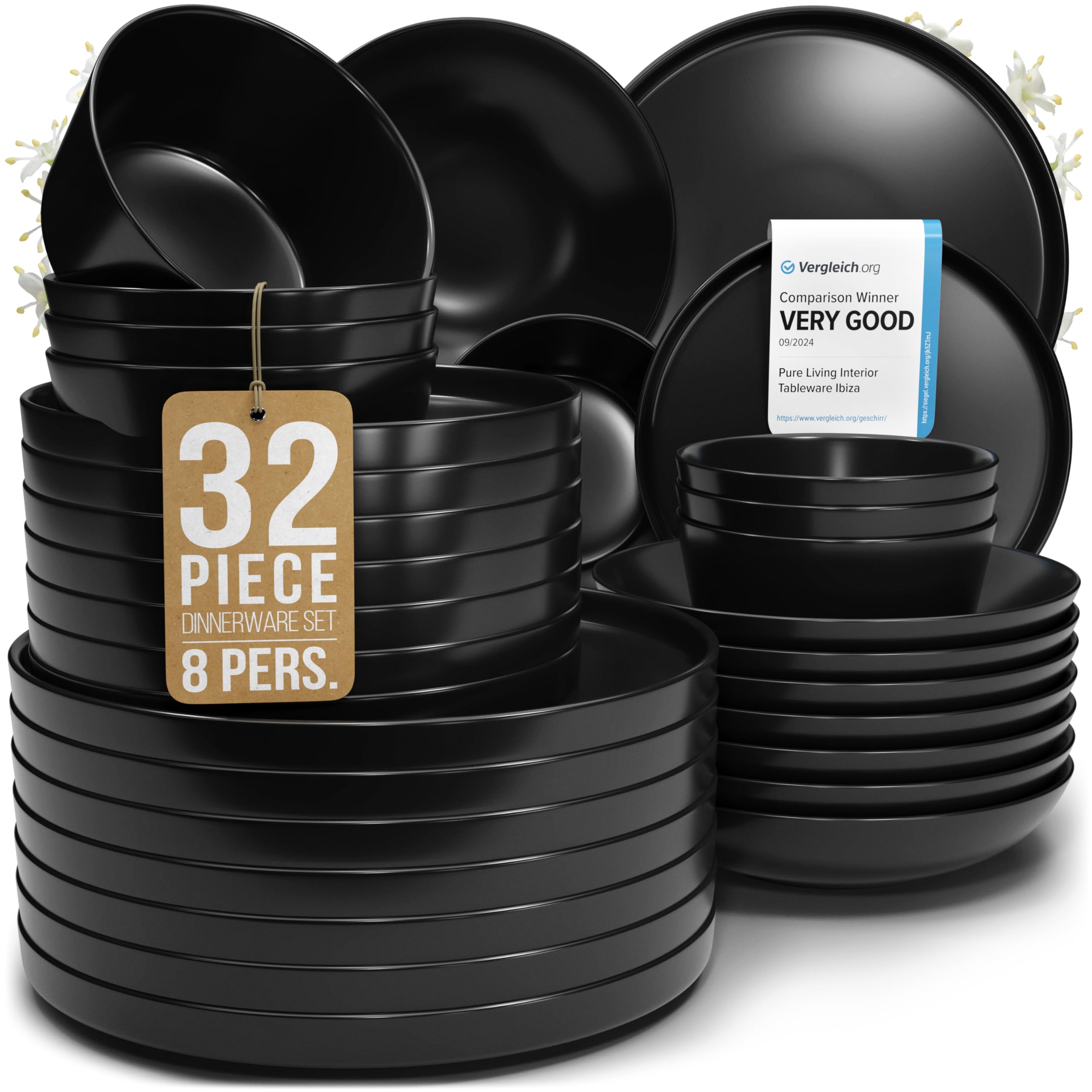 Pure Living Interior Design plato principal negro mate, ideal para cenas elegantes.