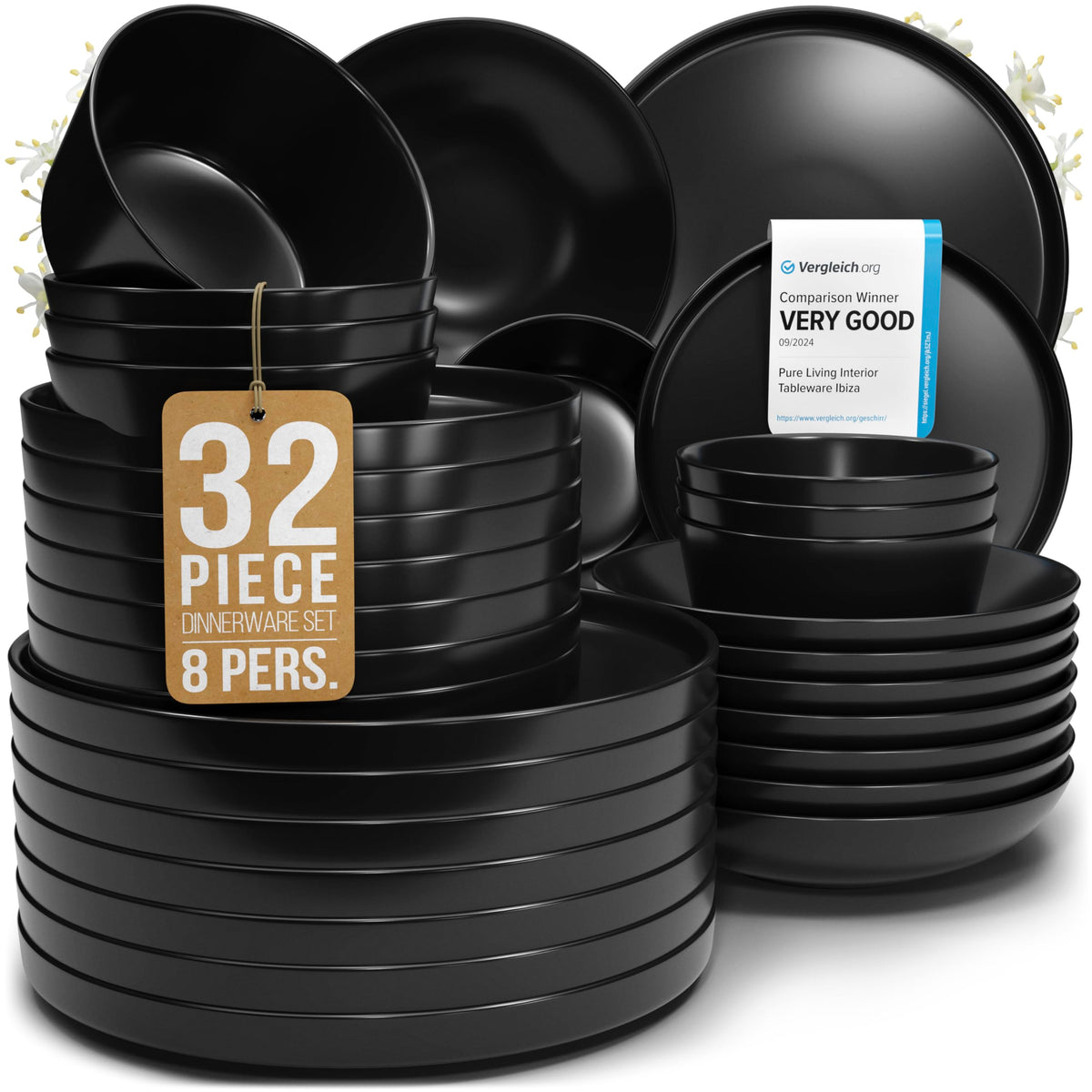 Pure Living Interior Design plato principal negro mate, ideal para cenas elegantes.
