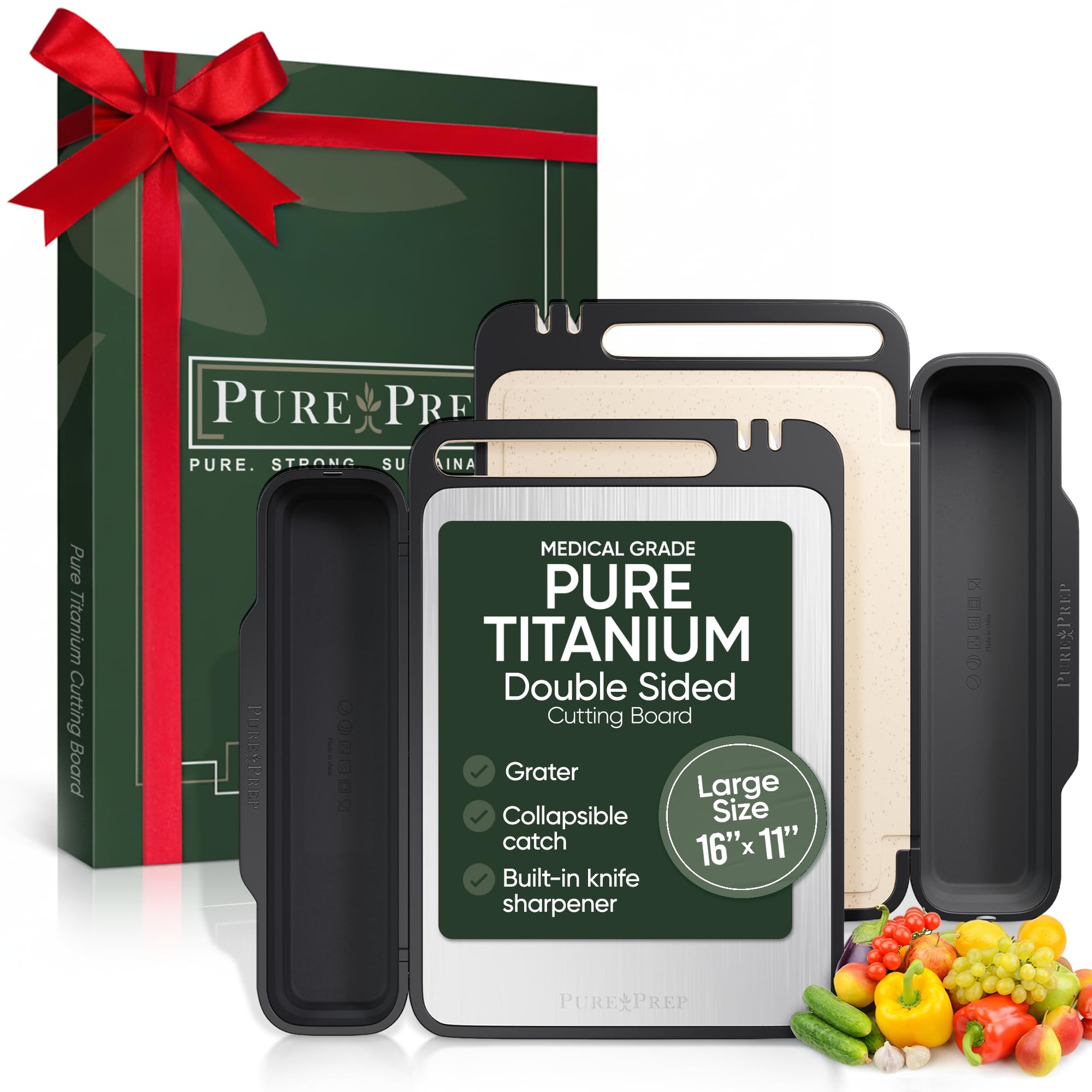 Pure Prep tabla de corte doble caras Titanio, perfecta para carne y verduras.