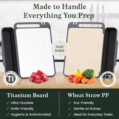Pure Prep tabla de corte doble caras trigo, ideal para frutas y hortalizas.