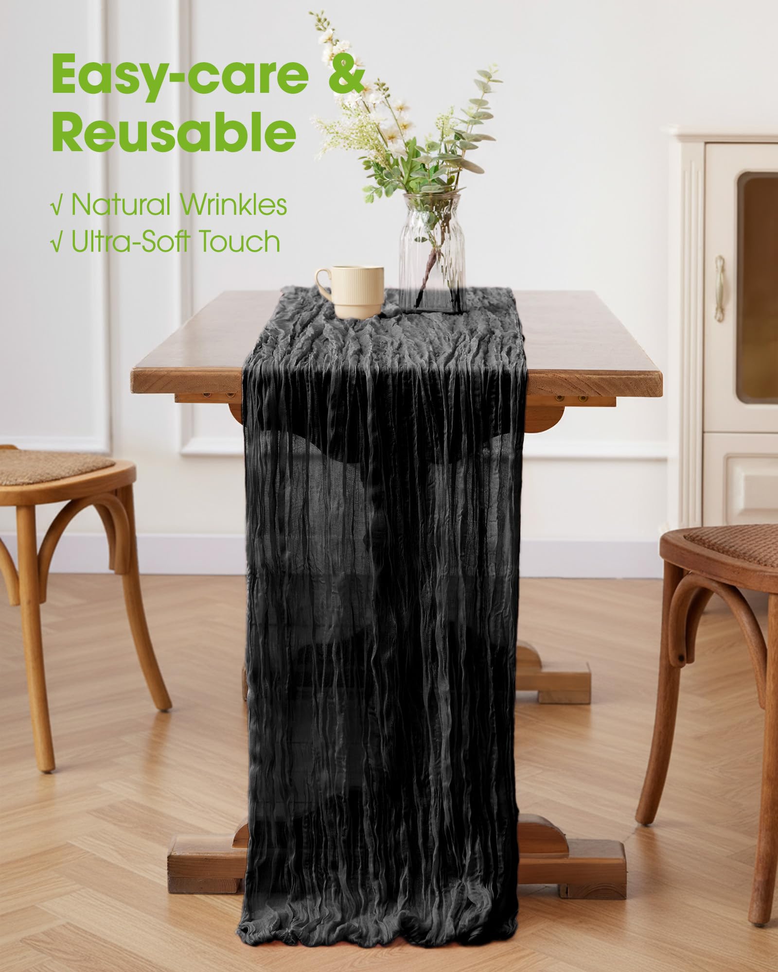 Pureegg mantel negro con costuras reforzadas para uso repetido sin perder forma
