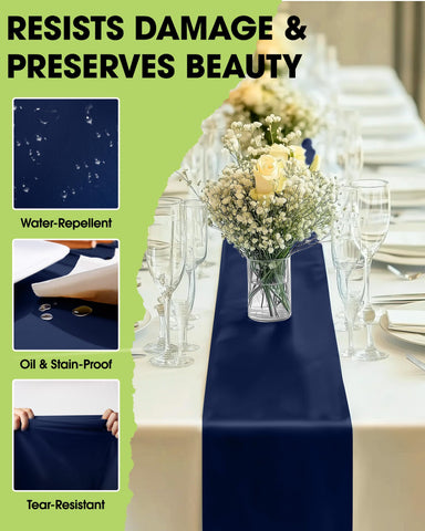 Cinta de mesa Pureegg Navy en mesa de boda para elegancia.