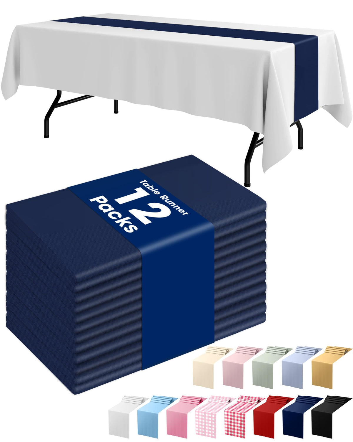 Cinta de mesa Pureegg Navy, 12 unidades, cobertura uniforme para fiestas.