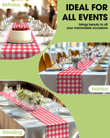 Pureegg corredor de mesa plaid rojo-blanco para bodas y festivales.