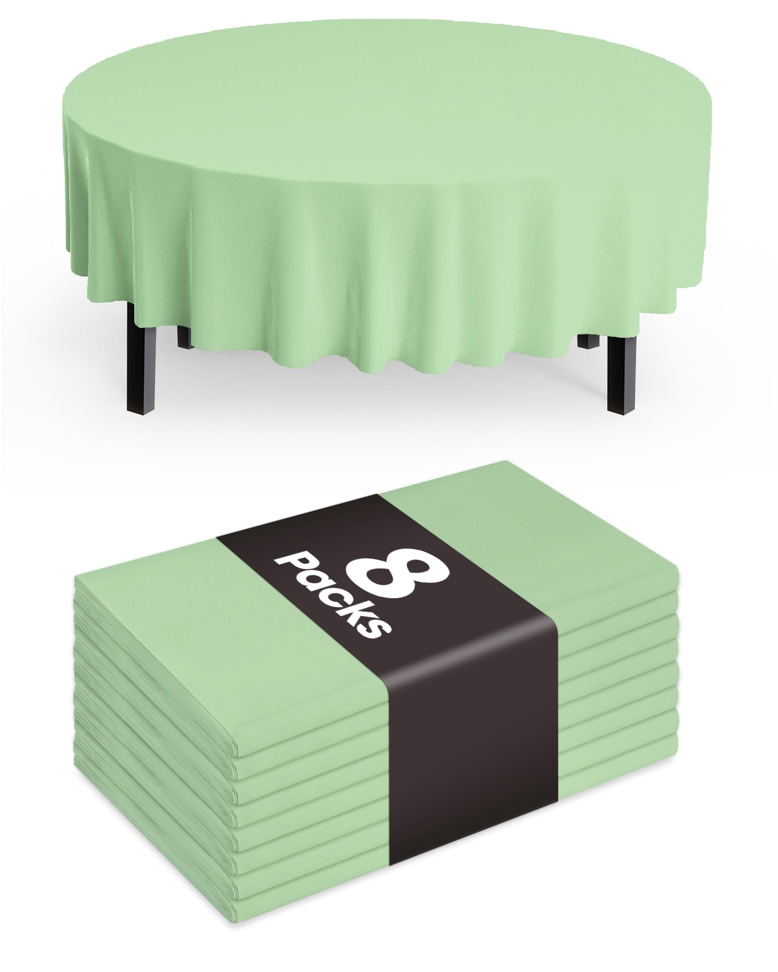 Mantel desechable Pureegg redondo de 84 pulgadas en verde salvia, listo para fiestas.