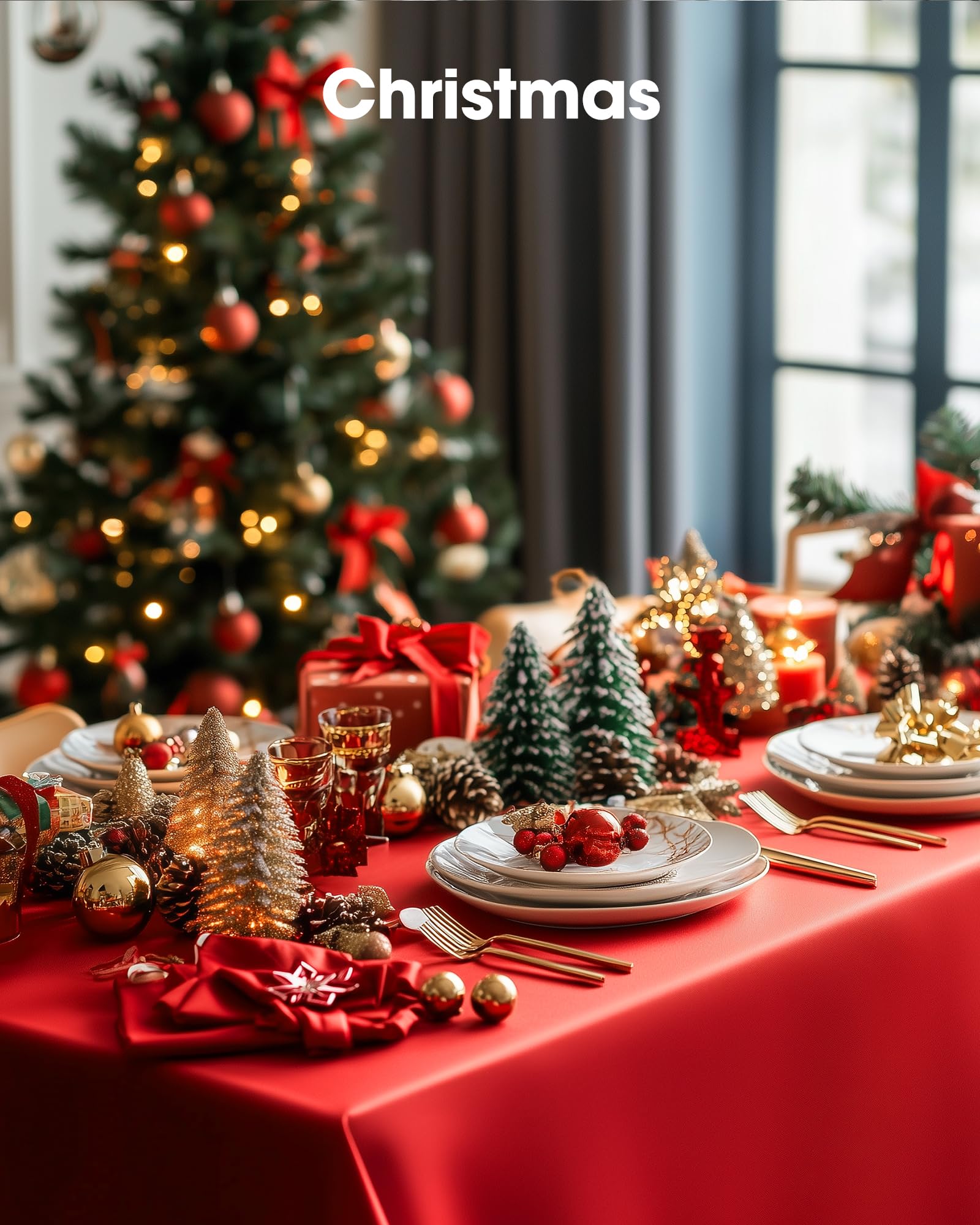 Pureegg mantel para Navidad y otras celebraciones en rojo vibrante.